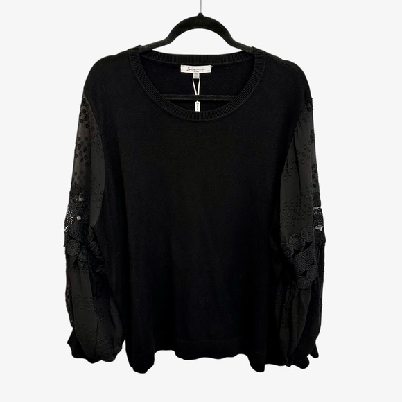 Sioni Milano black crewneck lace long sleeve sweater 2X New with tags - Picture 3 of 15